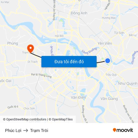 Phúc Lợi to Trạm Trôi map