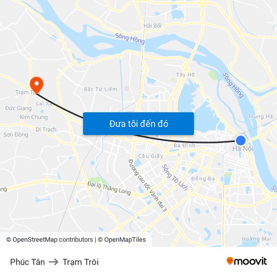 Phúc Tân to Trạm Trôi map