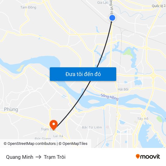 Quang Minh to Trạm Trôi map