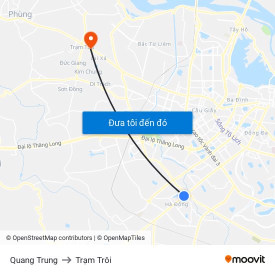 Quang Trung to Trạm Trôi map