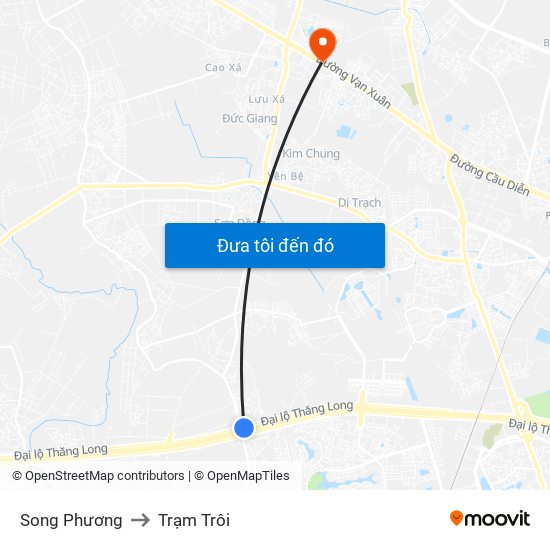 Song Phương to Trạm Trôi map