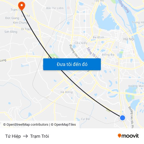 Tứ Hiệp to Trạm Trôi map