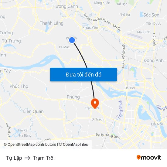 Tự Lập to Trạm Trôi map