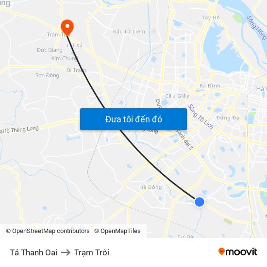 Tả Thanh Oai to Trạm Trôi map