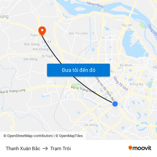 Thanh Xuân Bắc to Trạm Trôi map