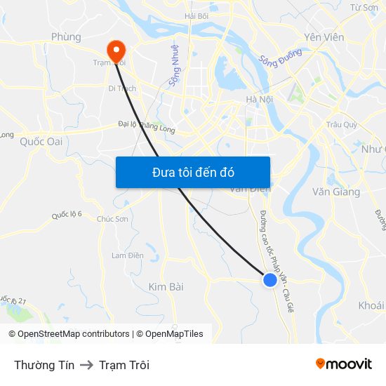 Thường Tín to Trạm Trôi map