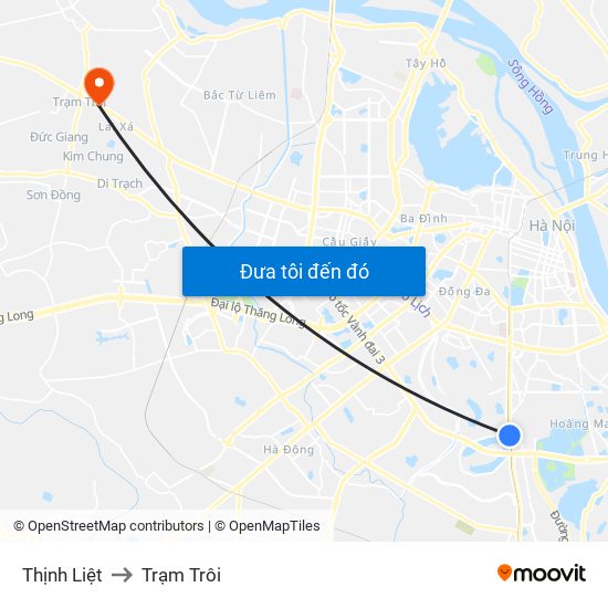 Thịnh Liệt to Trạm Trôi map