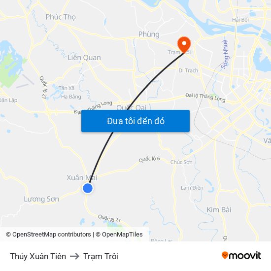 Thủy Xuân Tiên to Trạm Trôi map