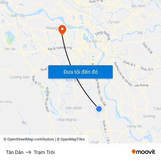 Tân Dân to Trạm Trôi map