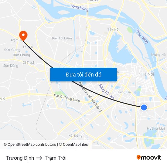 Trương Định to Trạm Trôi map