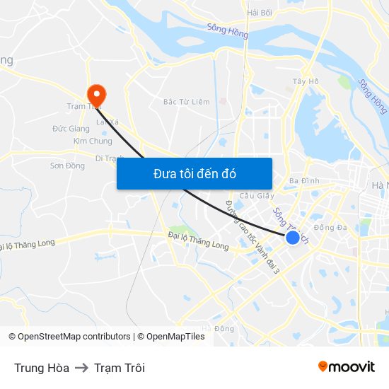 Trung Hòa to Trạm Trôi map