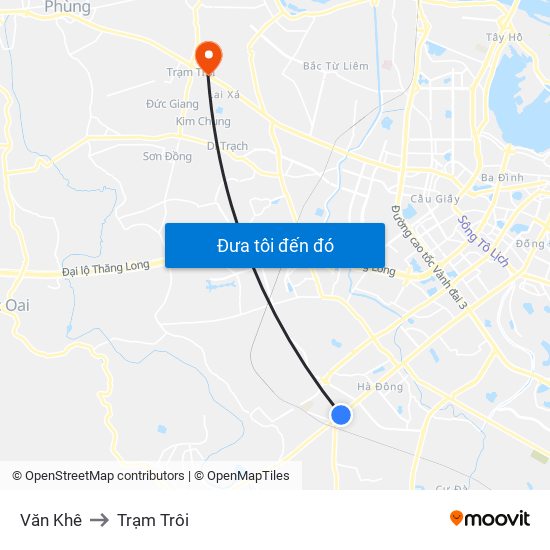 Văn Khê to Trạm Trôi map