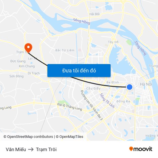 Văn Miếu to Trạm Trôi map