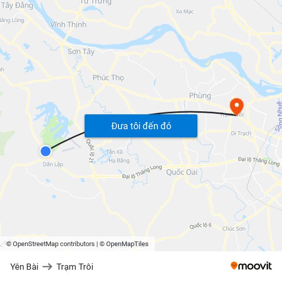 Yên Bài to Trạm Trôi map