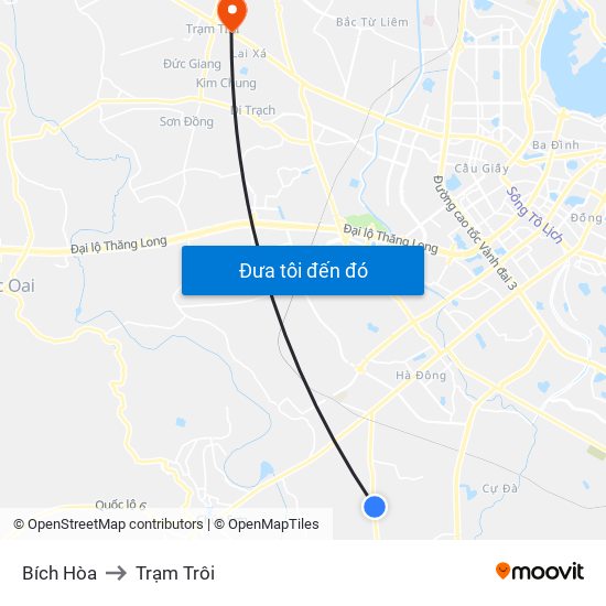 Bích Hòa to Trạm Trôi map
