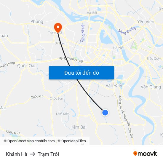 Khánh Hà to Trạm Trôi map