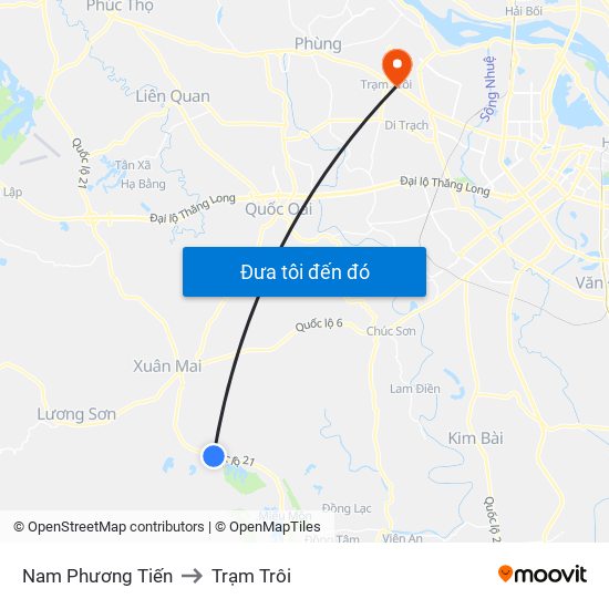 Nam Phương Tiến to Trạm Trôi map