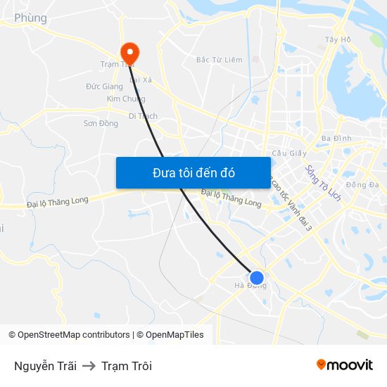 Nguyễn Trãi to Trạm Trôi map