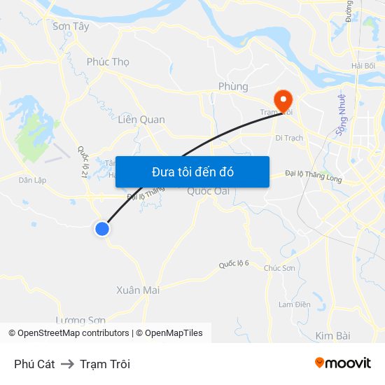 Phú Cát to Trạm Trôi map