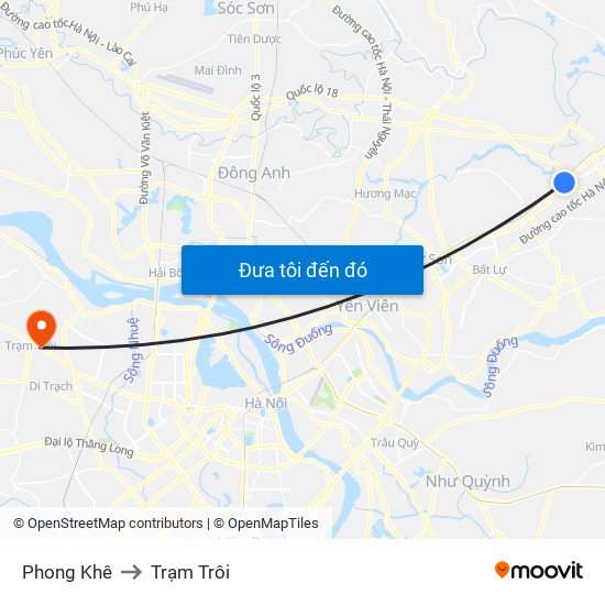 Phong Khê to Trạm Trôi map