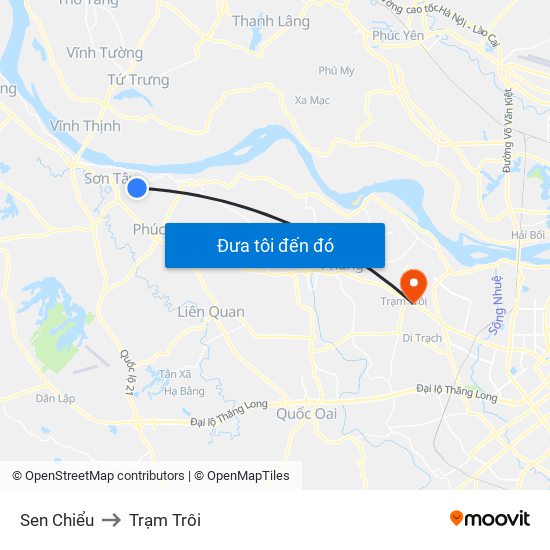 Sen Chiểu to Trạm Trôi map