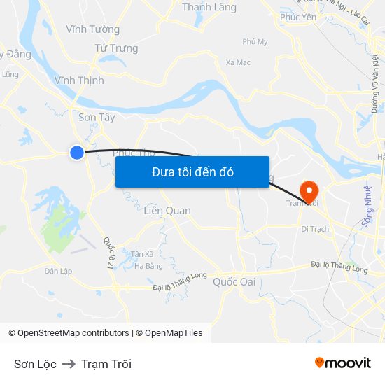 Sơn Lộc to Trạm Trôi map