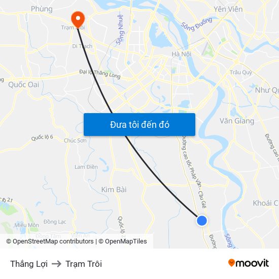 Thắng Lợi to Trạm Trôi map