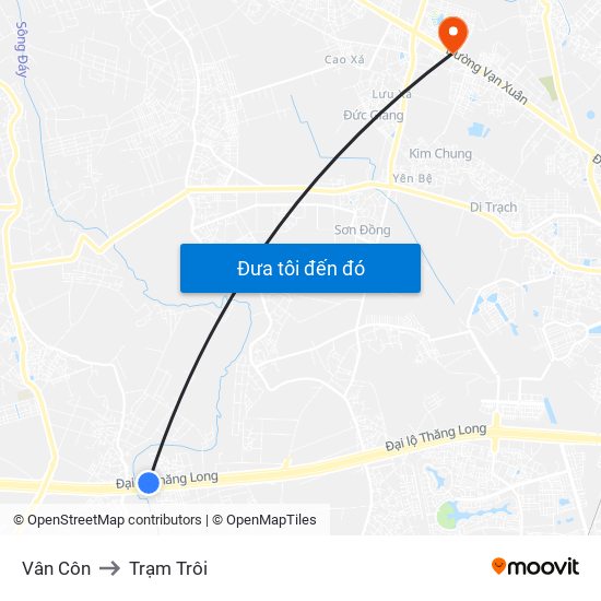 Vân Côn to Trạm Trôi map