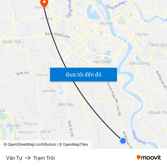 Văn Tự to Trạm Trôi map