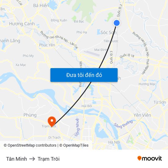 Tân Minh to Trạm Trôi map