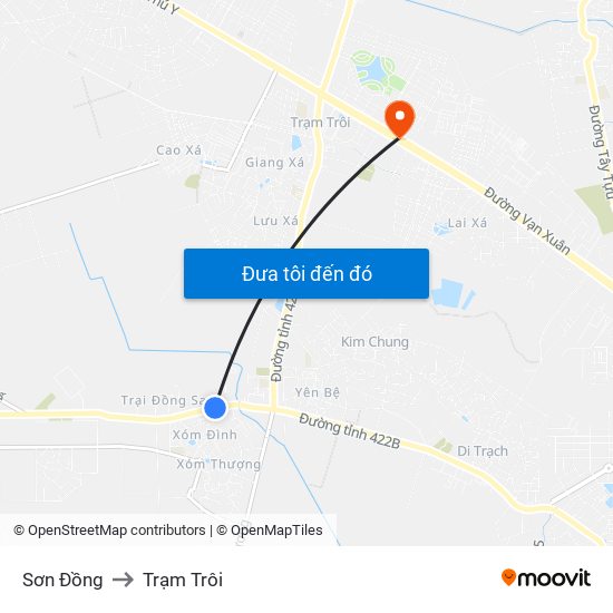 Sơn Đồng to Trạm Trôi map