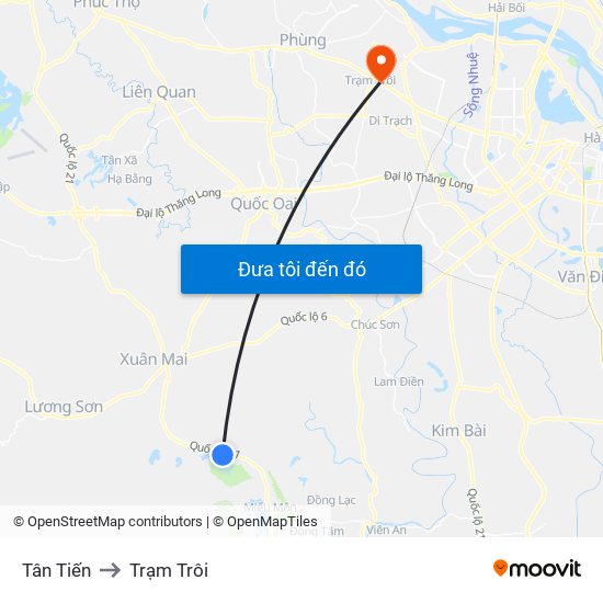 Tân Tiến to Trạm Trôi map