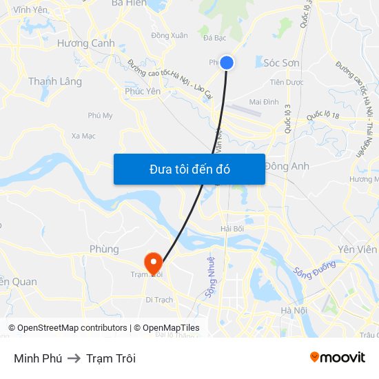 Minh Phú to Trạm Trôi map