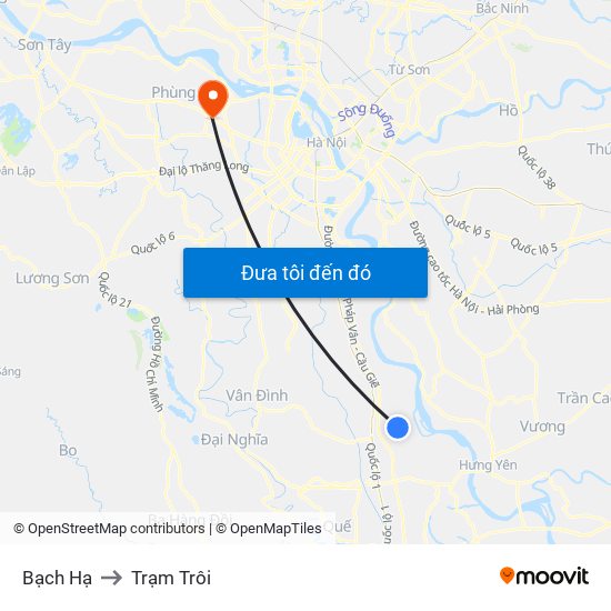 Bạch Hạ to Trạm Trôi map