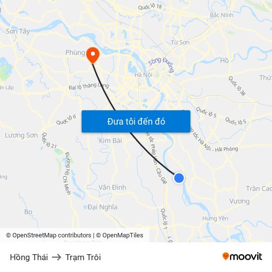 Hồng Thái to Trạm Trôi map