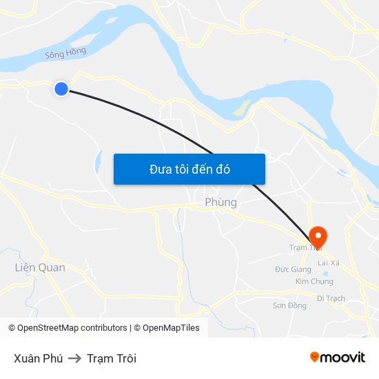 Xuân Phú to Trạm Trôi map