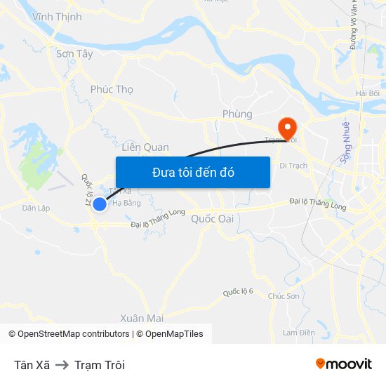 Tân Xã to Trạm Trôi map