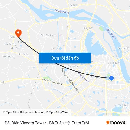 Đối Diện Vincom Tower - Bà Triệu to Trạm Trôi map