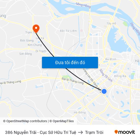 386 Nguyễn Trãi - Cục Sở Hữu Trí Tuệ to Trạm Trôi map