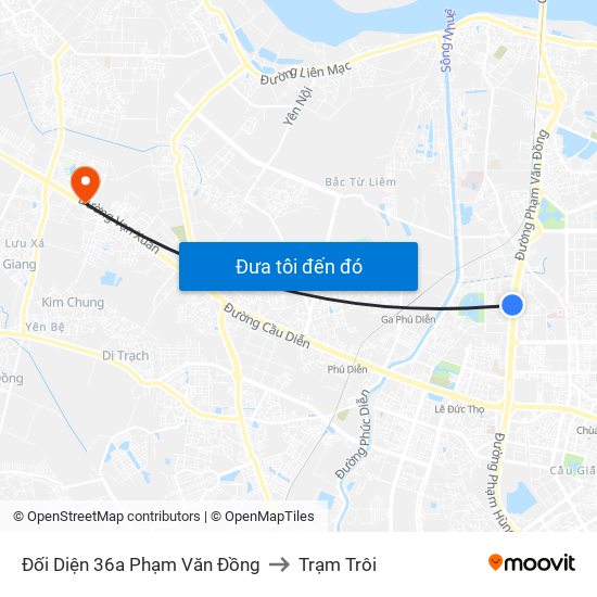 Đối Diện 36a Phạm Văn Đồng to Trạm Trôi map