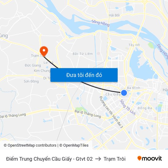 Điểm Trung Chuyển Cầu Giấy - Gtvt 02 to Trạm Trôi map