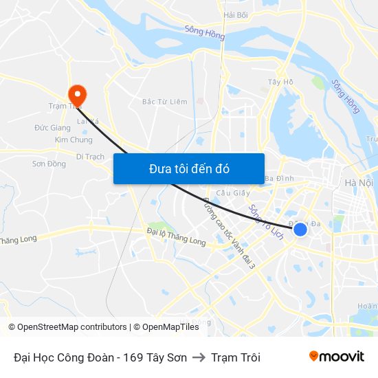 Đại Học Công Đoàn - 169 Tây Sơn to Trạm Trôi map