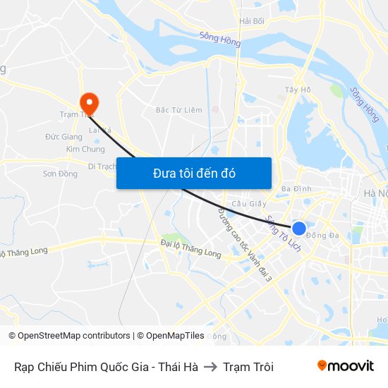 Rạp Chiếu Phim Quốc Gia - Thái Hà to Trạm Trôi map