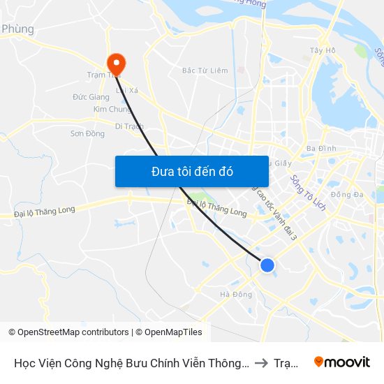 Học Viện Công Nghệ Bưu Chính Viễn Thông - Trần Phú (Hà Đông) to Trạm Trôi map