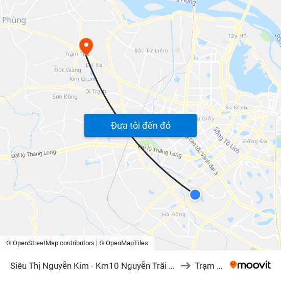 Siêu Thị Nguyễn Kim - Km10 Nguyễn Trãi (Hà Đông) to Trạm Trôi map