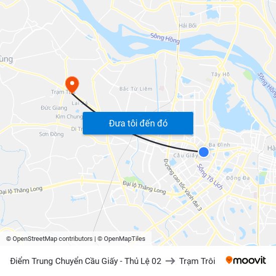 Điểm Trung Chuyển Cầu Giấy - Thủ Lệ 02 to Trạm Trôi map