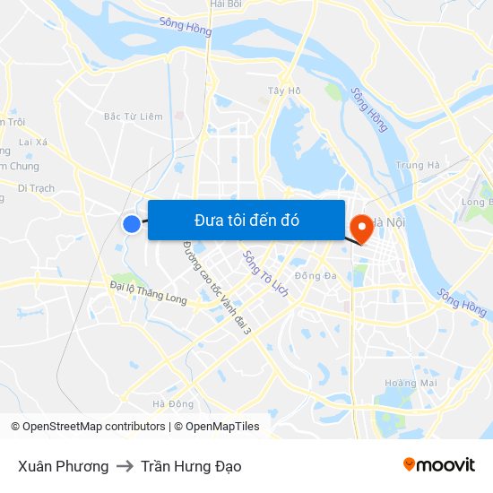 Xuân Phương to Trần Hưng Đạo map