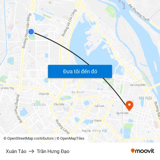 Xuân Tảo to Trần Hưng Đạo map