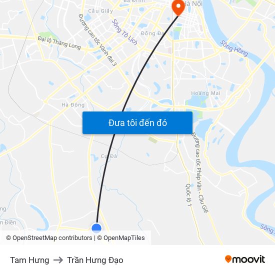 Tam Hưng to Trần Hưng Đạo map