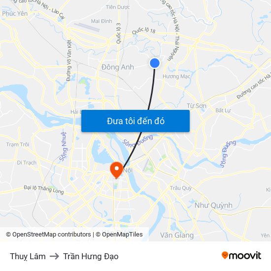 Thuỵ Lâm to Trần Hưng Đạo map